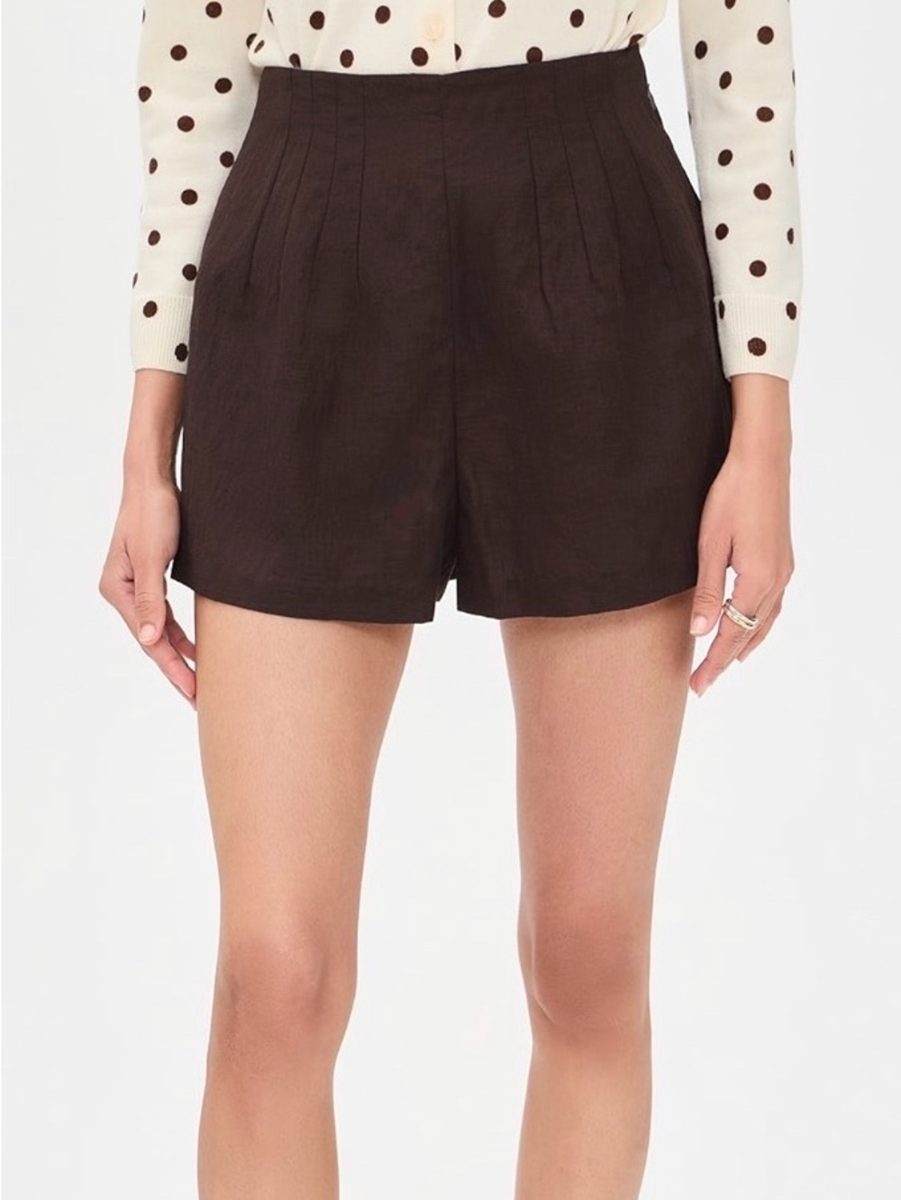 STAUD Dark Brown High-Waist Pleated Shorts